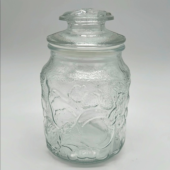 Libbey Orchard Clear Glass Embossed Country Fruit Vintage Canister Cookie Jar - Picture 3 of 11